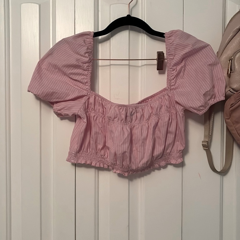 zara pink and white striped size small crop top